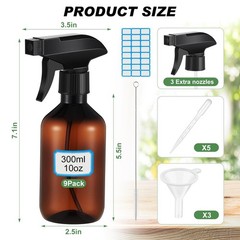 LOYIM 9 Pack 10oz/300ml Plastic Spray Bottle Bulk for Plant 10oz/300ml, Amber