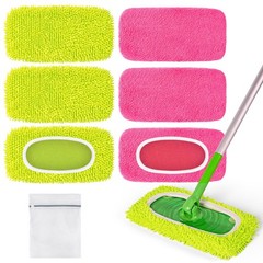 6 Pack Reusable Mop Pads Compatible with Swiffer Sweeper Mop, Green, Pink