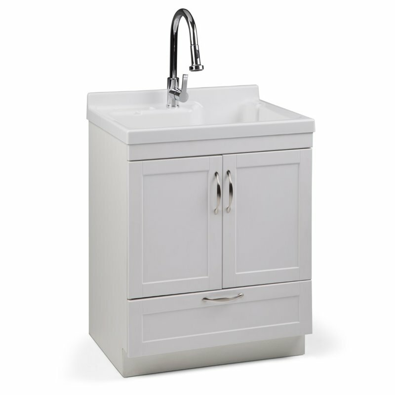 Simpli Home Maile 28″ Laundry Sink Cabinet in White