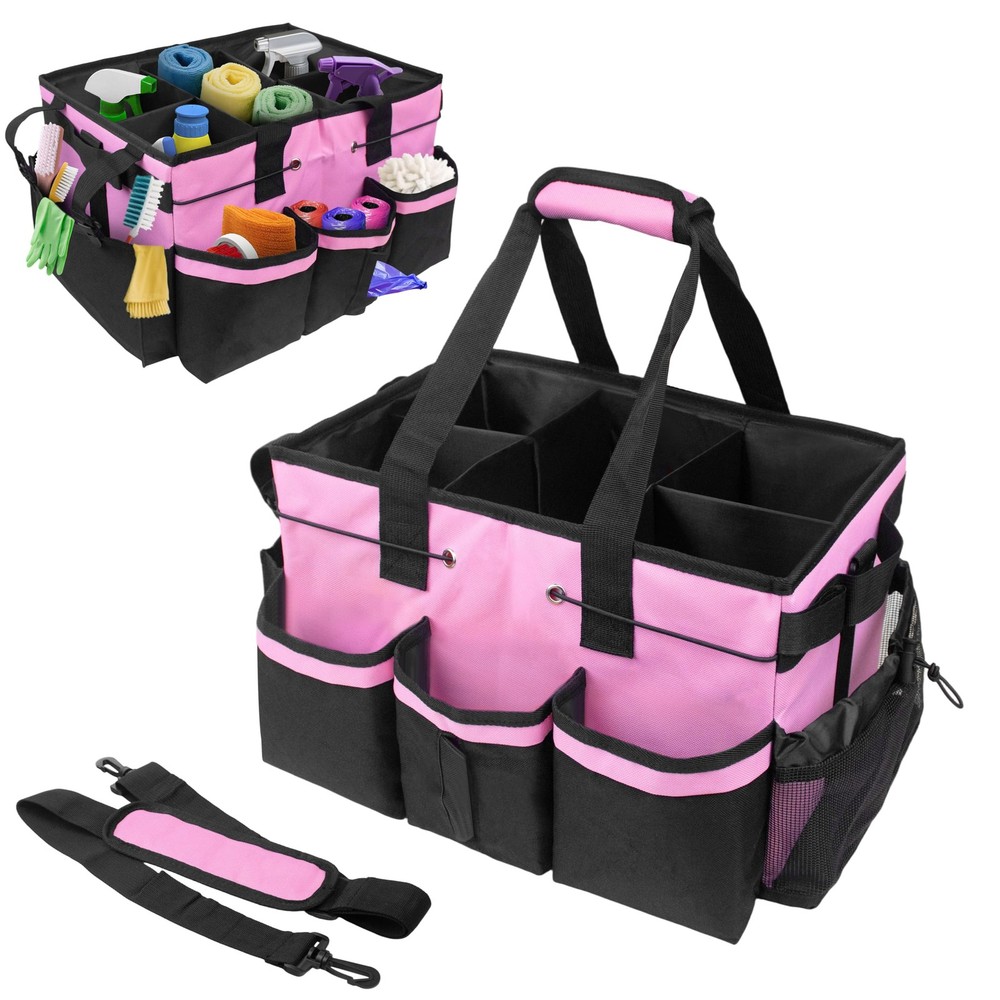 ZKOO Large Cleaning Caddy Bag with Handle, Built-in Sturdy Extra Large, Pink