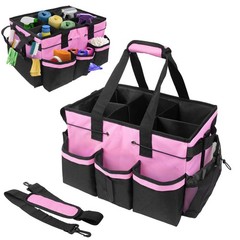 ZKOO Large Cleaning Caddy Bag with Handle, Built-in Sturdy Extra Large, Pink