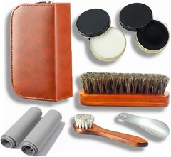 shoe care kit horsehair brush,long-handled round brush,white & black