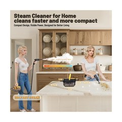 Gautye Steam Cleaner, 3 Level Adjustable Handle, 15s Heat Up, 1.69 Quarts Tan…