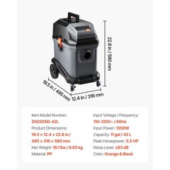 11 Gallon Wet Dry Shop Vacuum, 5.5 HP Portable with Self – Cleaning, 1350W, 20ft