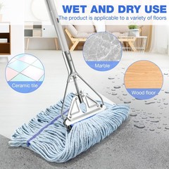String Mop for Floor Cleaning – Industrial With Replacement Head, Blue-1