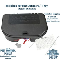 3 EZ KLEAN Rat Mouse Mice Control Bait Box Station Tamper Proof Stations 1 Key