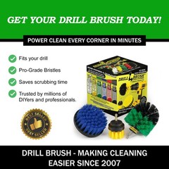Drillbrush Medium Drill 2in, 4in, 3.5in corner brush, Yellow, Green, Blue