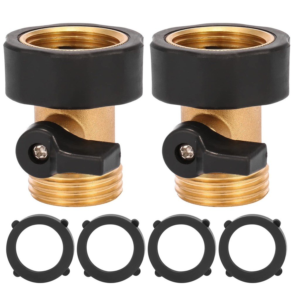 Sanpaint Water Hose Shut Off Valve, 2 Brass and Rubber Grip(2 Pack), 2 Pack