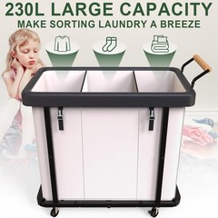 230L (60 Gal) Extra Large Fashion Laundry Sorter 3 Section with Lid, Rolling …