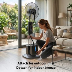 Misting Fan Standing Mist Fan 2.5L Water Tank LED Ventilation Humidifier Remote