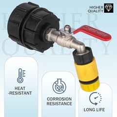 IBC Tote Hose Adapter 275-330 Gallon Water 12 mm, Long handle Valve