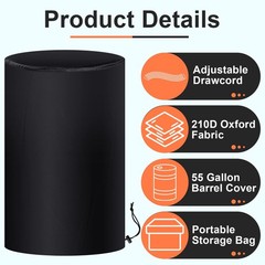 Amylove 55 Gallon Drum Cover, 210D Oxford Cloth Water Storage Barrel Black