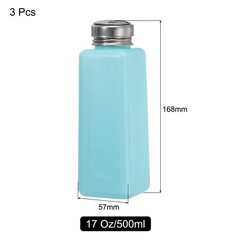 3pcs 17 Oz/500ml Alcohol Push Down Pump Dispenser Bottle Press, Blue