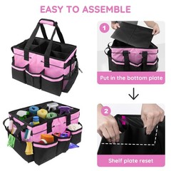 ZKOO Large Cleaning Caddy Bag with Handle, Built-in Sturdy Extra Large, Pink