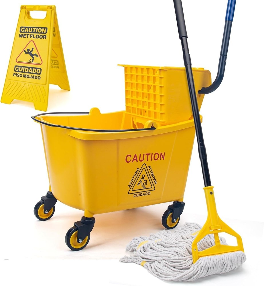 Kefanta 35 Qt Side Press Wringer Combo Commercial Mop Bucket on Wheels