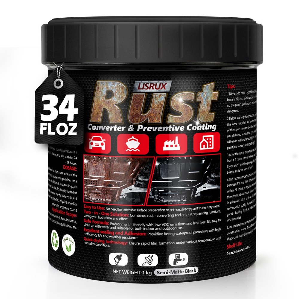 4-in-1 Rust Converter Metal Primer, 34 Fl Oz Black Rust Inhibitor Paint for …