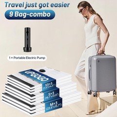 UPGOGO Travel Vacuum Bags for Luggage with Portable 9 Combo, Electric Pump