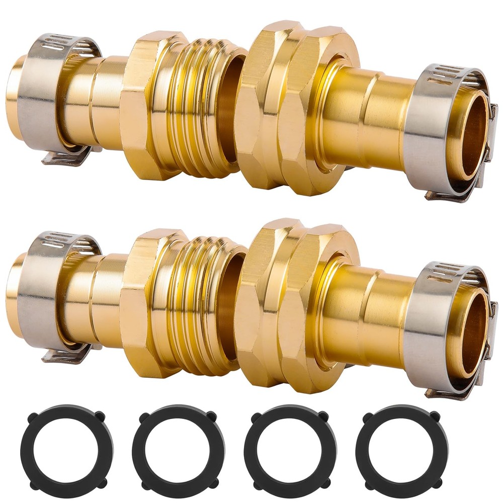 Sanpaint Garden Hose Repair Connector with Clamps, 3/4 inch or 5/8 inch, Gold