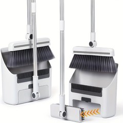 3in1 Broom and Dustpan Combo with Cleaning Teeth, Adjustable Long Handle, 180° R