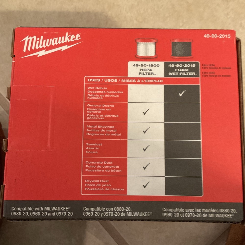 Milwaukee Foam Wet Filter 49-90-2015 Washable Wet/Dry Vac Filter