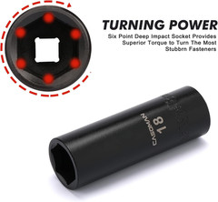 25PCS 1/2″ Drive Impact Socket Set, Deep, Cr-V Steel, 6 Point, Metric&Sae, 12Mm