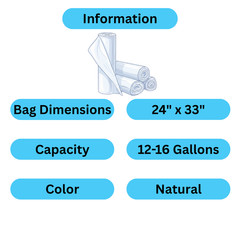 Trash Can Liner Bags 12-16 Gal 500 Bags, 24″ x 33″ HDPE Natural 0.31 Mil