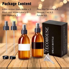 Tecohouse Amber Glass Spray Bottles 8.8 oz, 2 Pack Empty Oz, oz