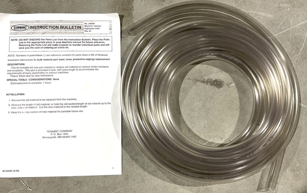 Tennant 1014946 HOSE, OEM PVC, CLR, 0.38ID, 20FT Fits Tennant 1014946
