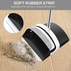 EZKEY Broom and Dustpan Set for Home, 51-in Long Medium, Black White
