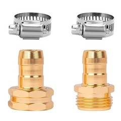 LIULO TOOL Garden Hose Repair Connector with Clamps, Fit for 3/4″ 2 Set, Gold