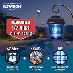Flowtron Bug Zapper 1/2 Acre of Coverage with 15W Bulb & 5600V Killing Grid