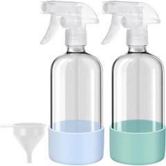 Glass Spray Bottles with Silicone Sleeves (2 Pack, 16 oz), Mist Green & Grey