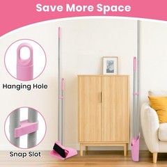 REEWII Pink Broom and Dustpan Set,58” Long Adjustable Handle Small