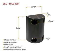 2Pk 8″x5-1/4″x3-1/2″ Rubber Dock Bumper with 4 Hole Impact Resistant Half-Oval