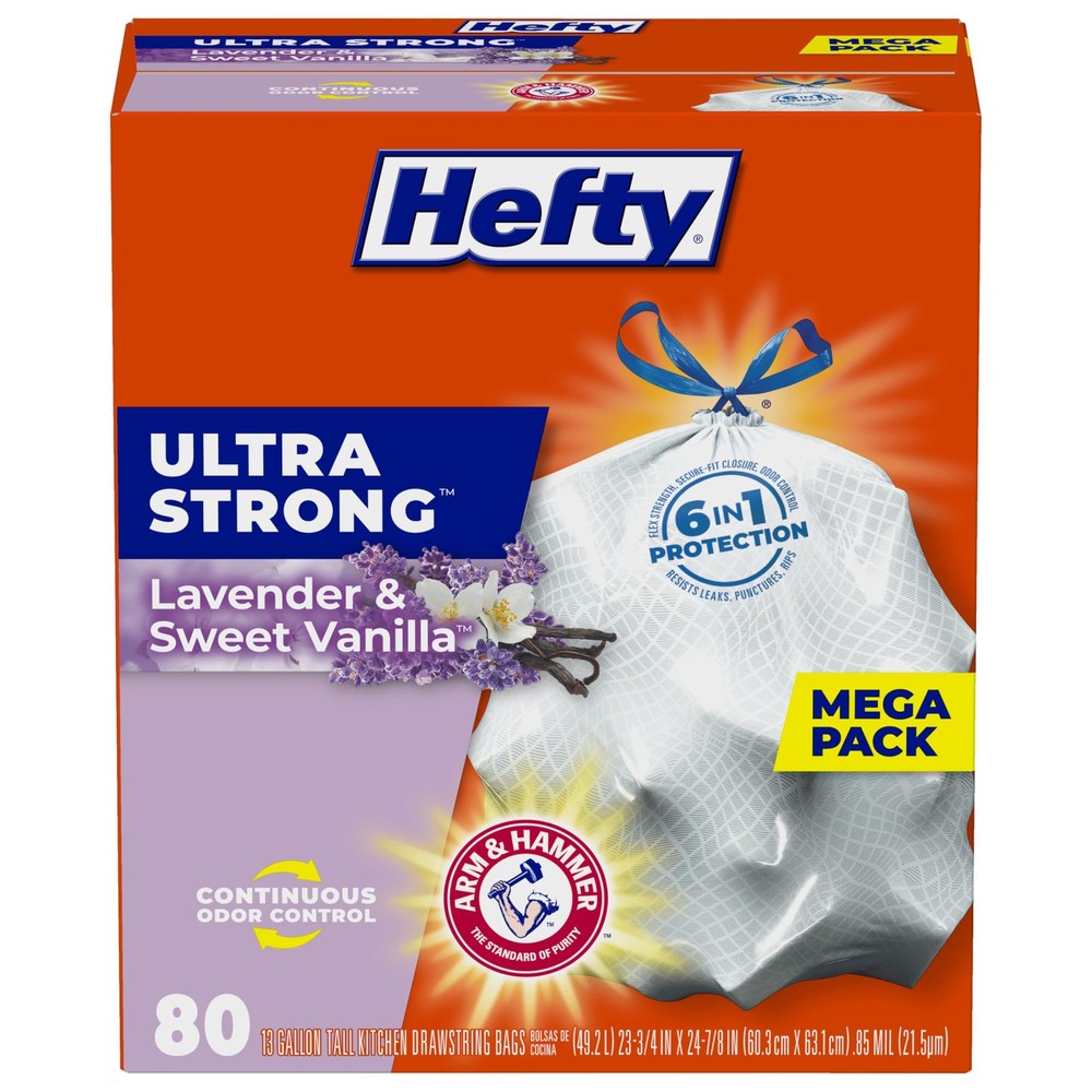 Hefty Ultra Strong Tall Kitchen Trash Bags Lavender Sweet Vanilla Scent 13