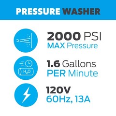 Pulsar PWE2001V Electric Portable High Pressure Washer, PSI 2000, Cleans Cars…