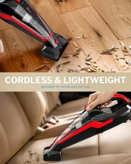 Handheld cordless vacuum cleaner for pet hair, rechargeable, red.