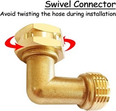 Brass 3/4″ GHT Threaded 90°Elbow Swivel Garden Hose Connector 90°, Hex 90°