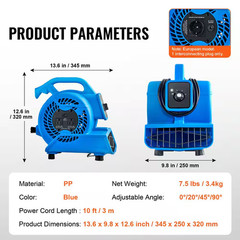 Floor Blower, 1360 RPM 600 CFM, Air Mover for Drying and Cooling, Portable Blowe