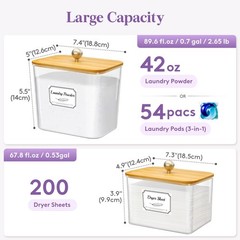 Lifewit Laundry Pods Container with Lid, Dryer Sheet 0.53+0.7gal, Natural