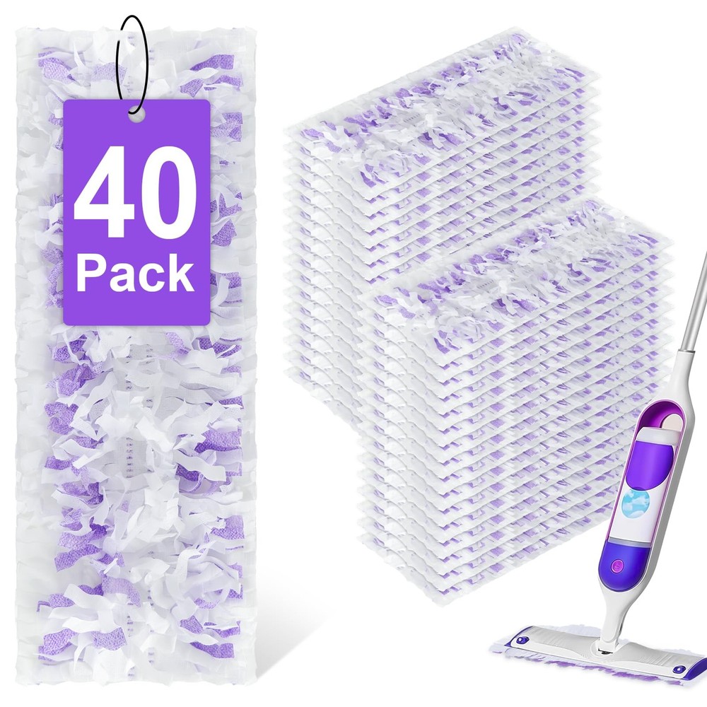 40 Pack Disposable Power Mop Refills for Swiffer 15.25 Inch, 40 Count Purple