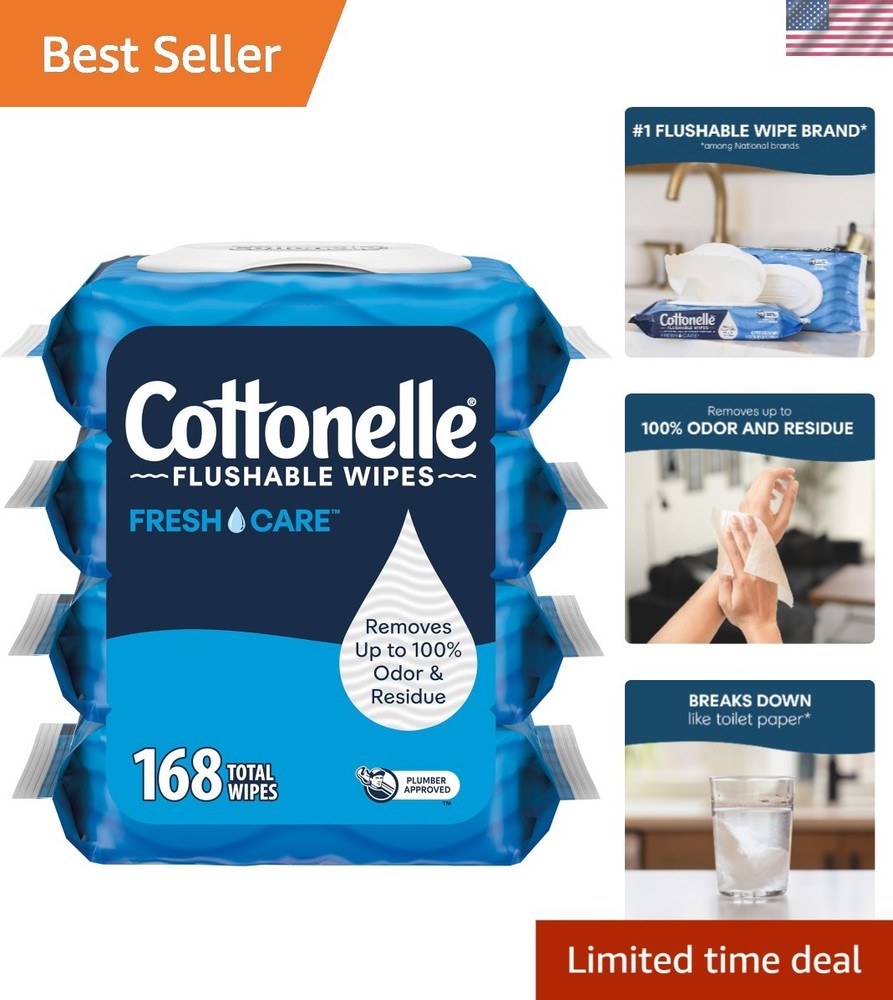 Cottonelle Fresh Care Flushable Wet Wipes, Adult Wet Wipes, 4 Flip-Top Packs,…