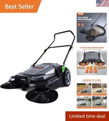 Walk-Behind Hand Push Floor Sweeper with 25.6″ Sweeping Width | Non-Electric,…