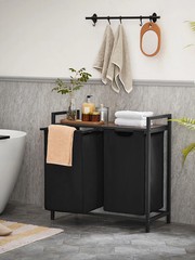 VASAGLE Laundry Hamper 2 Bags 46L Metal Frame White/Gray/Black