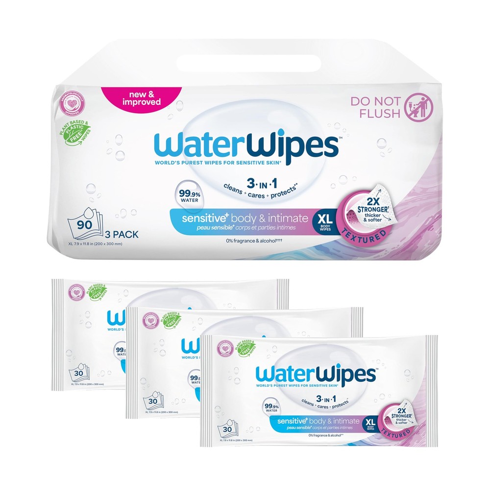 Sensitive Whole Body Cleansing Wipes, 30 Count (Pack of 3), White