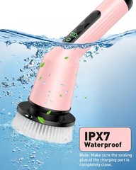 Shower Scrubber with Long Handle, Shower Cleaner Brush with 8 Floor Machine P…