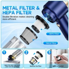 Jonyj Car Vacuum Cleaner 16000Pa Hand Held Vacuum Portable Cordless 2 In 1 Air