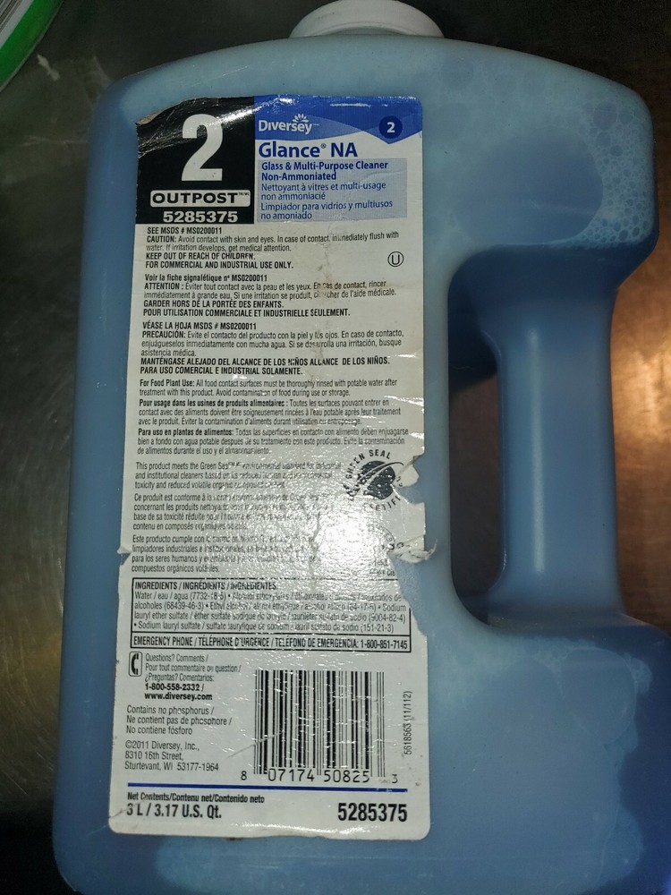 3 Liters.Diversey 5285375 Glance NA Multi Surface Cleaner Non- ammoniated.