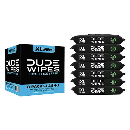 DUDE WIPES XL Flushable Wipes, Fragrance Free, 8 ct., 400 wipes
