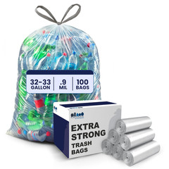 Plasticplace 32-33 Gallon Recycling Bags 0.9 Mil Clear Drawstring Garbage Can